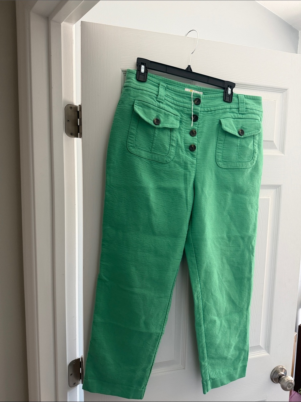 High-Waist BODEN Green Button Linen Pants